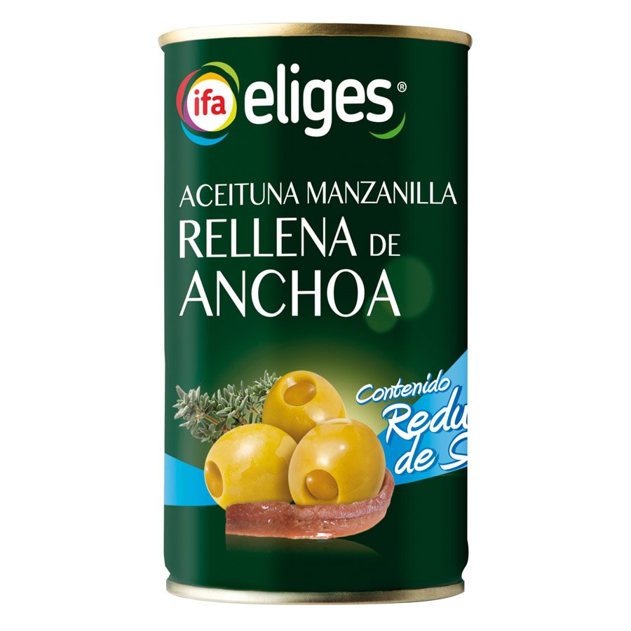Aceituna rellena de anchoa IFA ELIGES reducida sal lata 150 g pne.