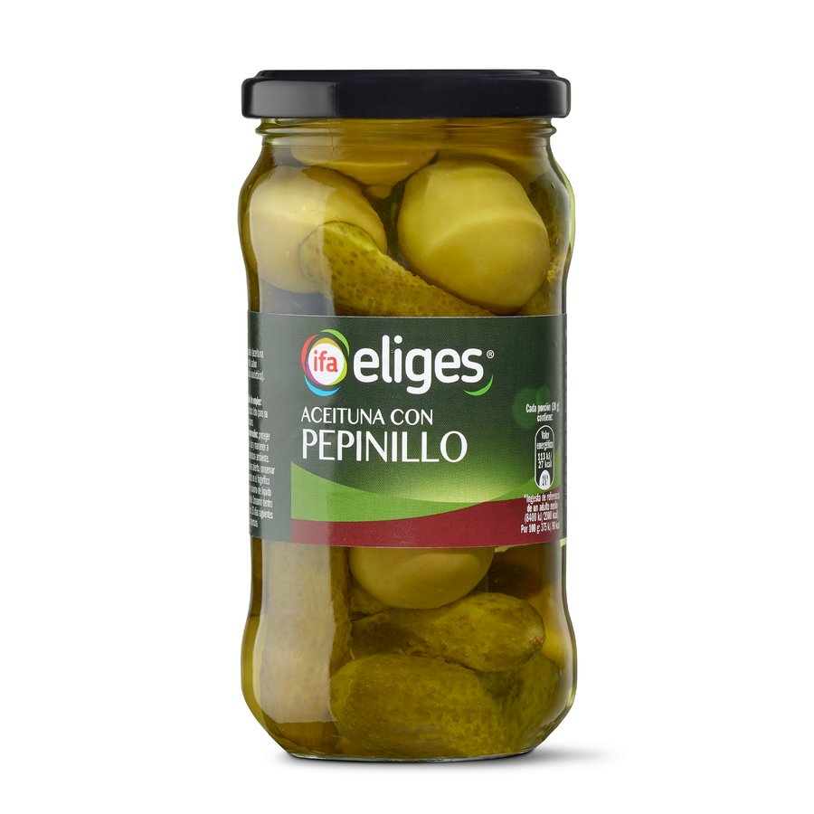 Aceituna con pepinillo IFA ELIGES frasco 180 g pne.