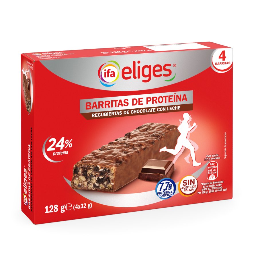 Barritas de proteína IFA ELIGES recubierta de choco leche 4 unidades 128 g