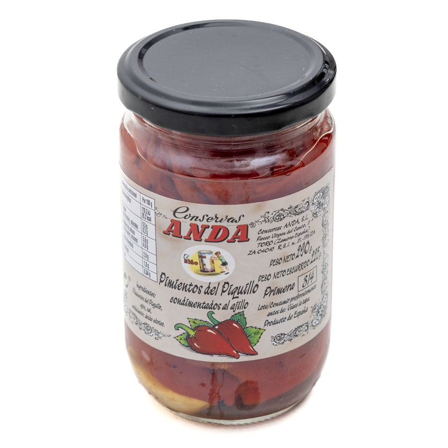 Pimientos piquillo trozos ANDA frasco 225 g pne