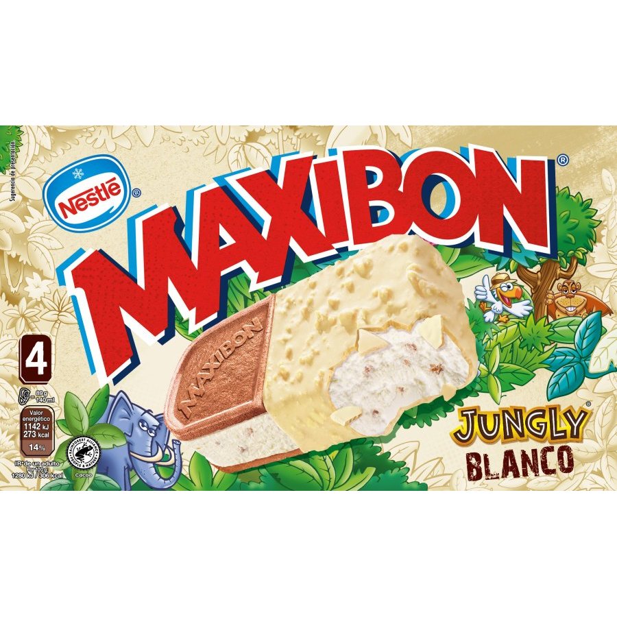 Helado NESTLE MAXIBON Jungly blanco 4 unidades 356 g
