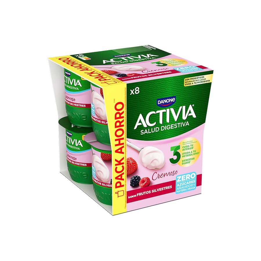 Bífidus ACTIVIA DANONE cremoso 0% frutos silvestres pack 8X120 g