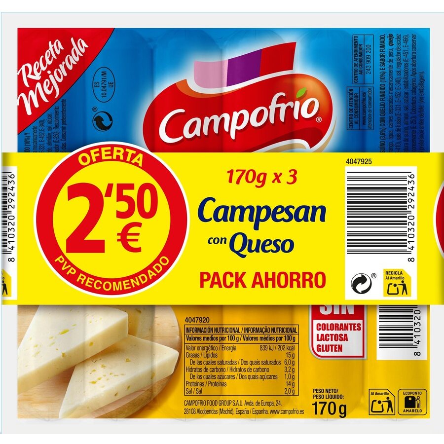 Salchichas CAMPOFRIO Campesan lote 3x170 g
