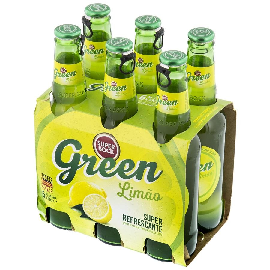 Cerveza portuguesa SUPER BOCK Green con limón pack 6x33 cl