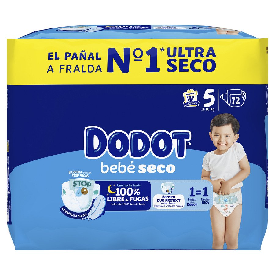 Pañal DODOT bebé seco T5 72 unidades