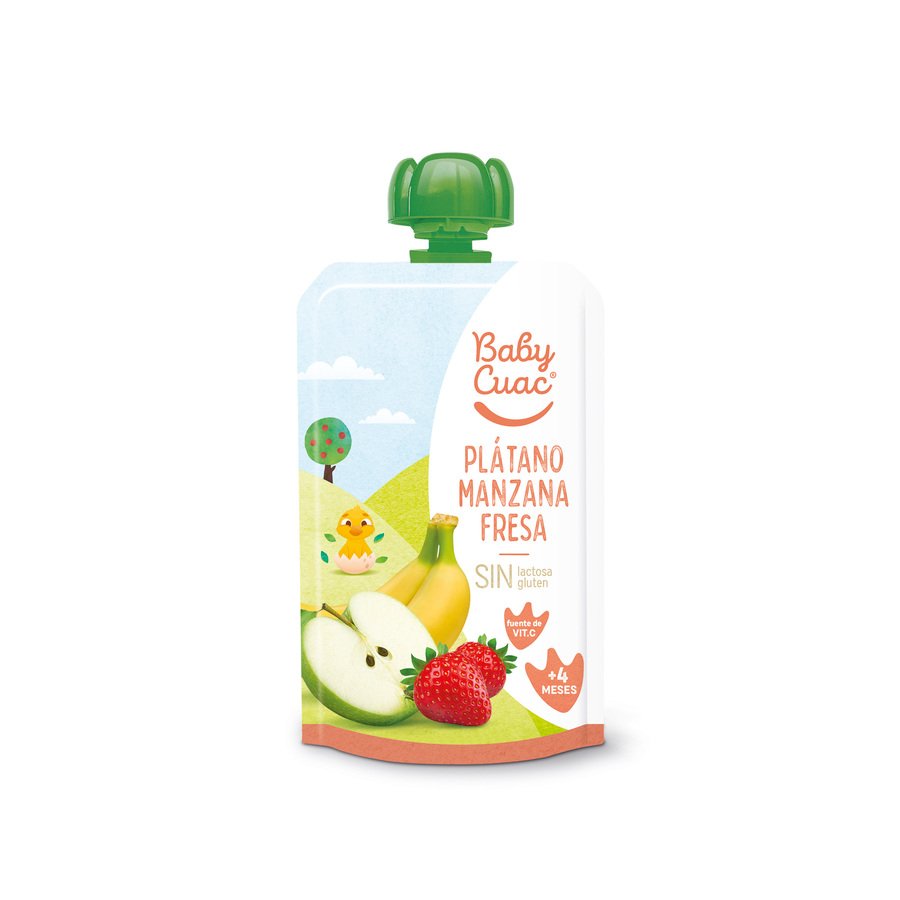 Alimento infantil BABY CUAC plátano manzana y fresa pouch 120 g