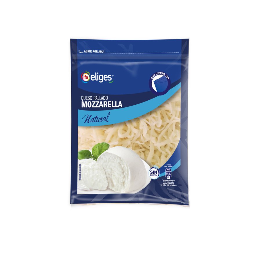 Queso rallado Mozzarella IFA ELIGES Natural sin gluten bolsa zip 200 g