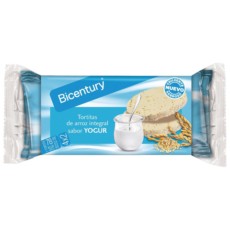 Tortitas de arroz integral BICENTURY sabor yogur 4 x 2 unidades 130 g
