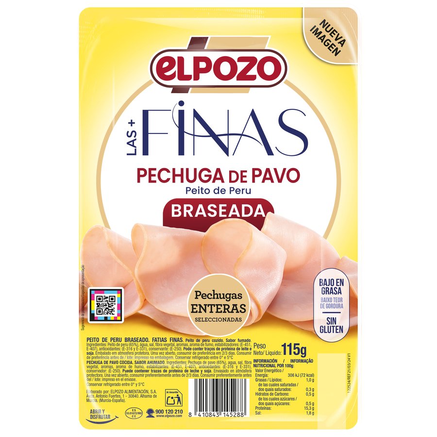 Pechuga de pavo braseado ELPOZO bajo en grasa lonchas finas 115 g