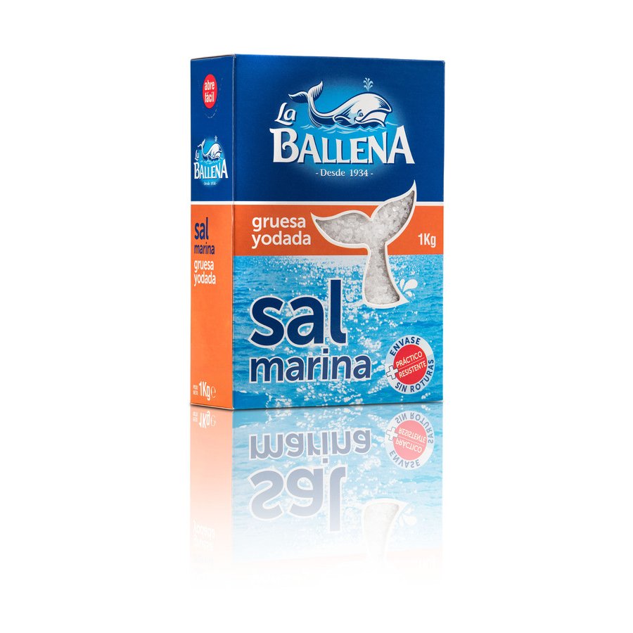 Sal marina LA BALLENA gruesa yodada caja 1 kg