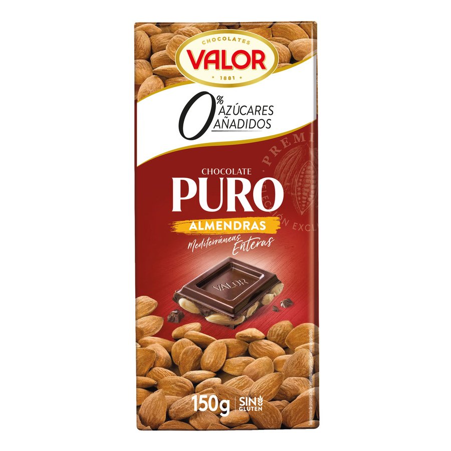 Chocolate puro almendras VALOR sin gluten sin azúcar 150 g