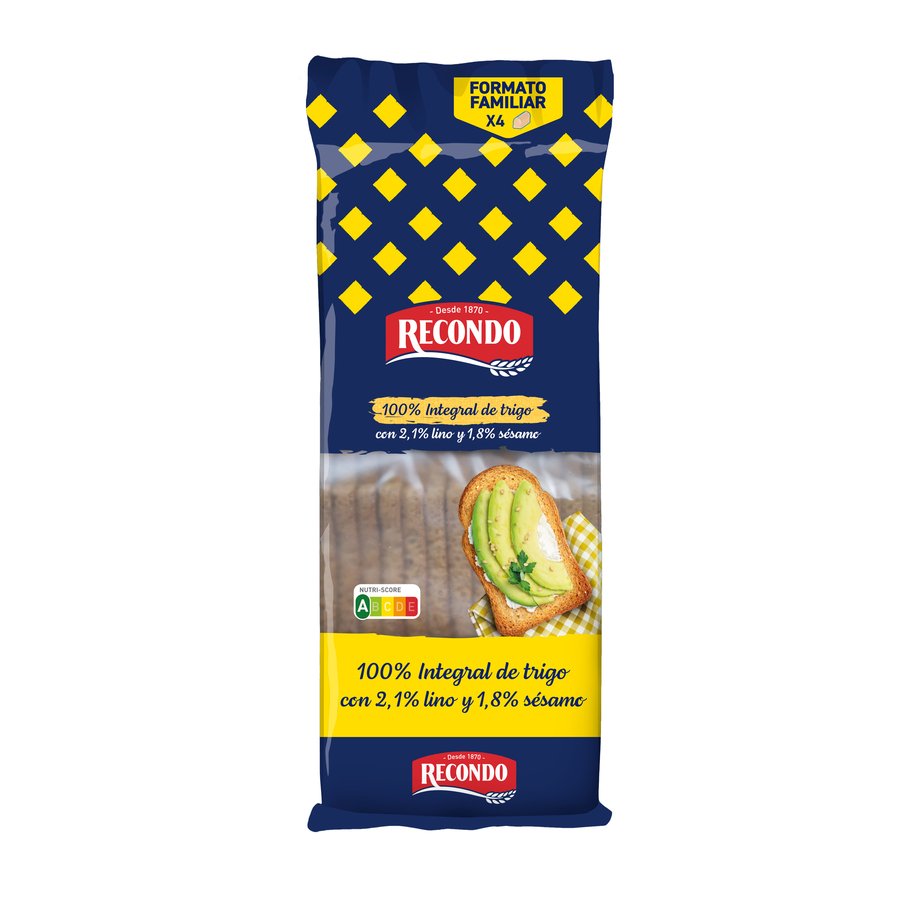 Pan tostado RECONDO 100% integral 60 rebanadas 540 g