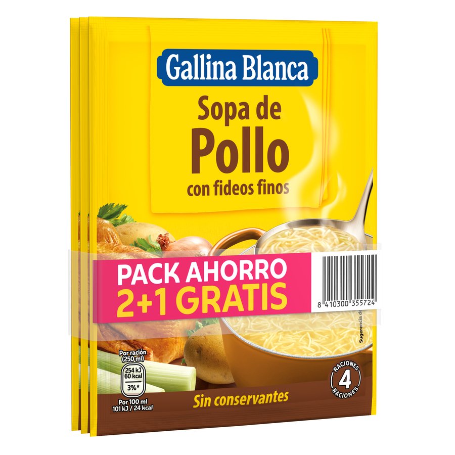 Sopa pollo con fideos finos GALLINA BLANCA sobre  2+1 gratis