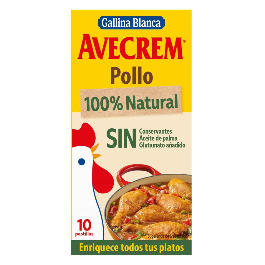 Caldo pollo AVECREM 100% natural 10 pastillas 90 g