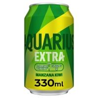 Bebida refrescante AQUARIUS Extra manzana kiwi lata 33 cl
