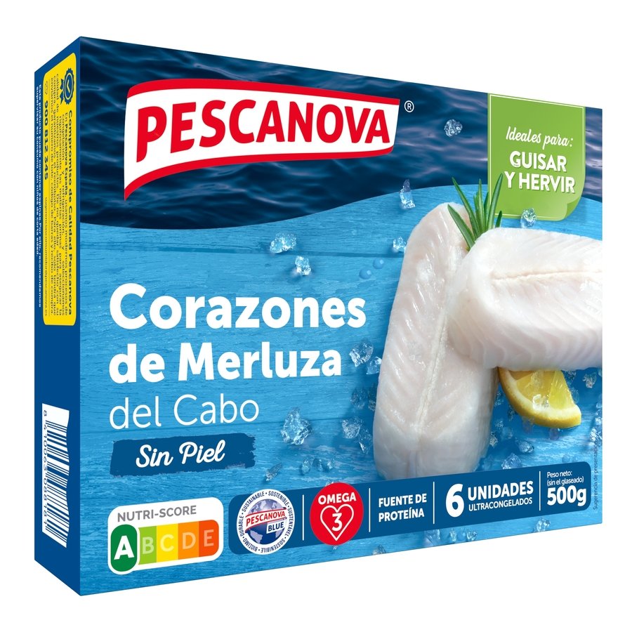 Corazones filete de merluza PESCANOVA estuche 500 g pne.