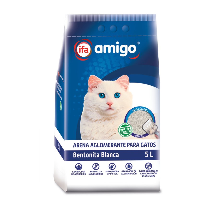 Arena gatos aglomerante IFA AMIGO bentonita blanca 5 l
